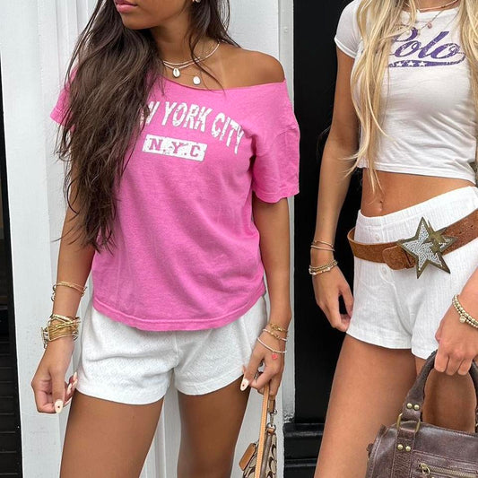 Vintage pink NYC off shoulder tee