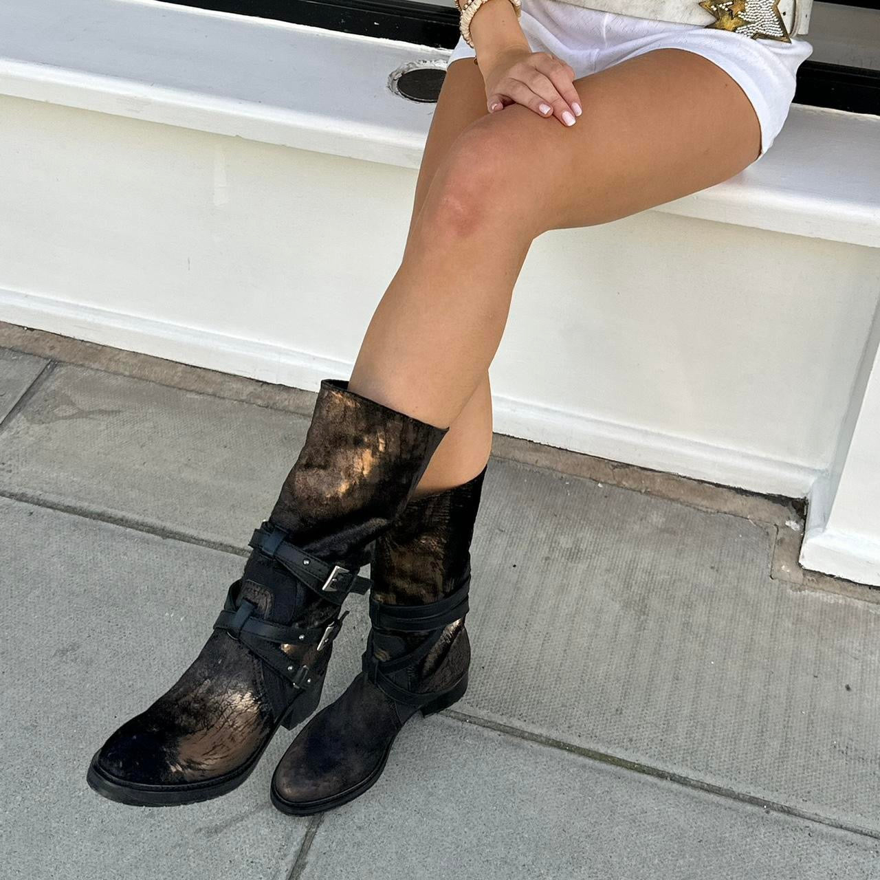 Vintage Sebastian made in Italy buckle leather boots