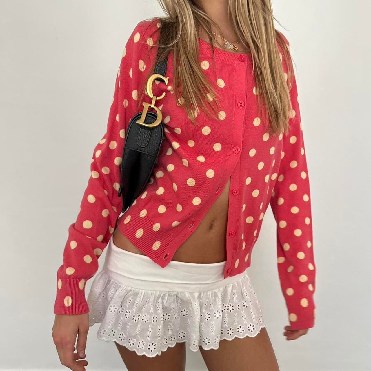 Vintage 90’s pink red polka dot cardigan