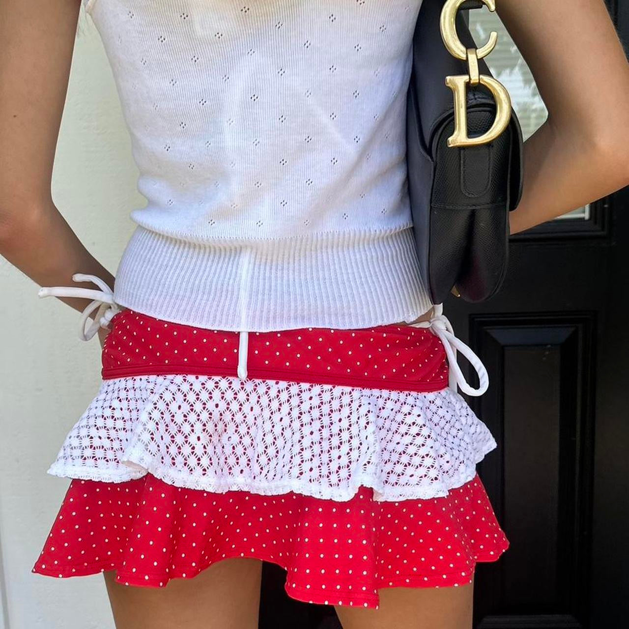 Vintage 90’s red and white lace mini skirt