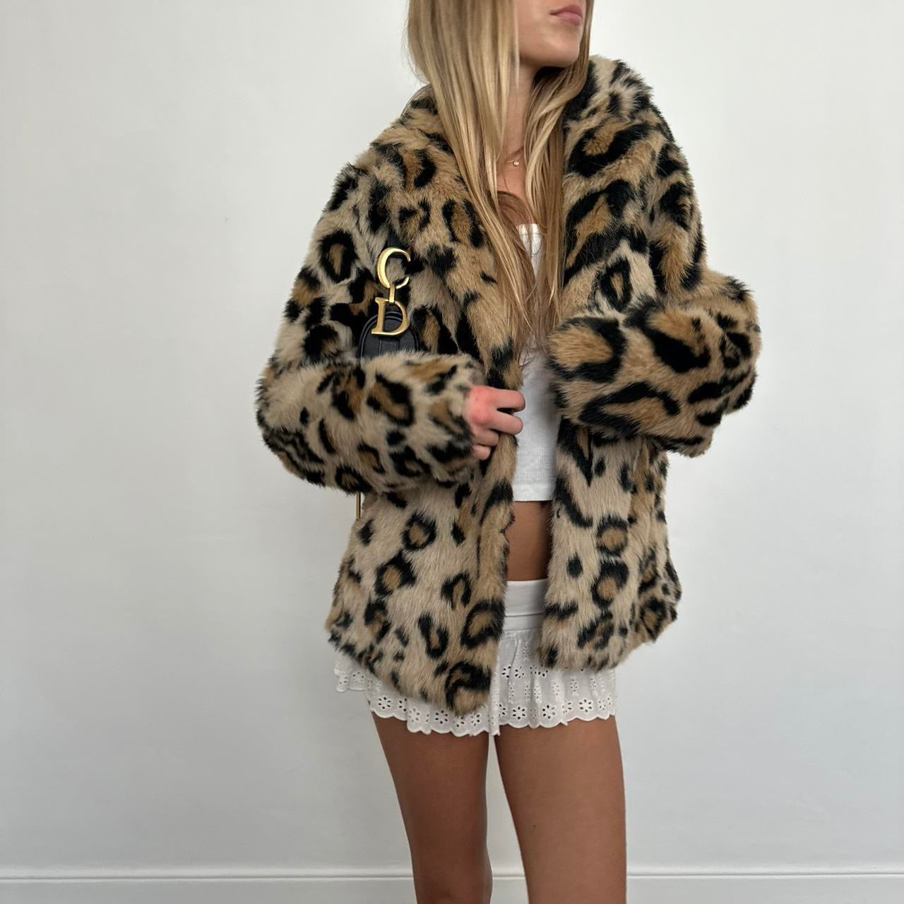 Vintage 2000’s animal print faux fur jacket