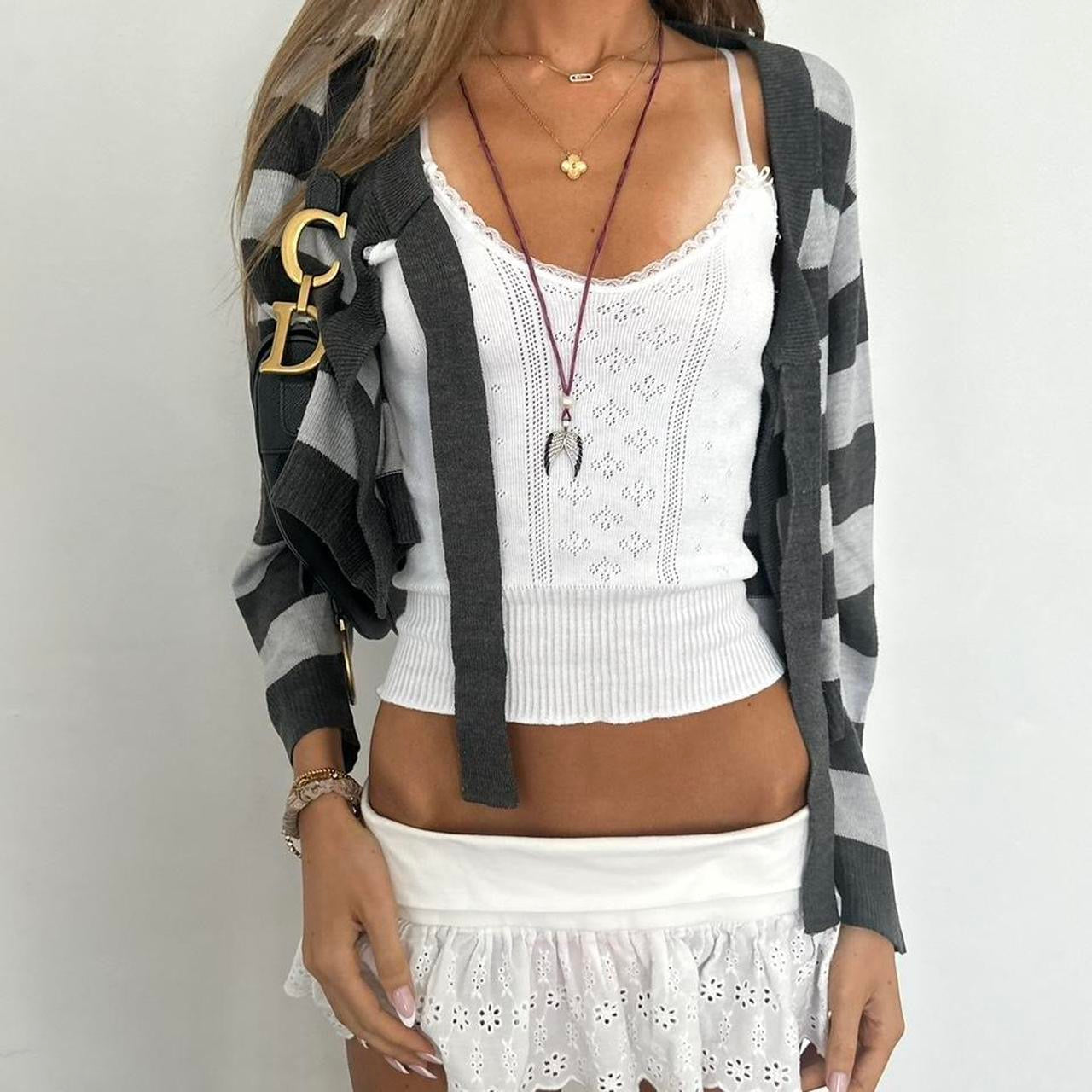 Vintage 2000s grey striped cardigan top
