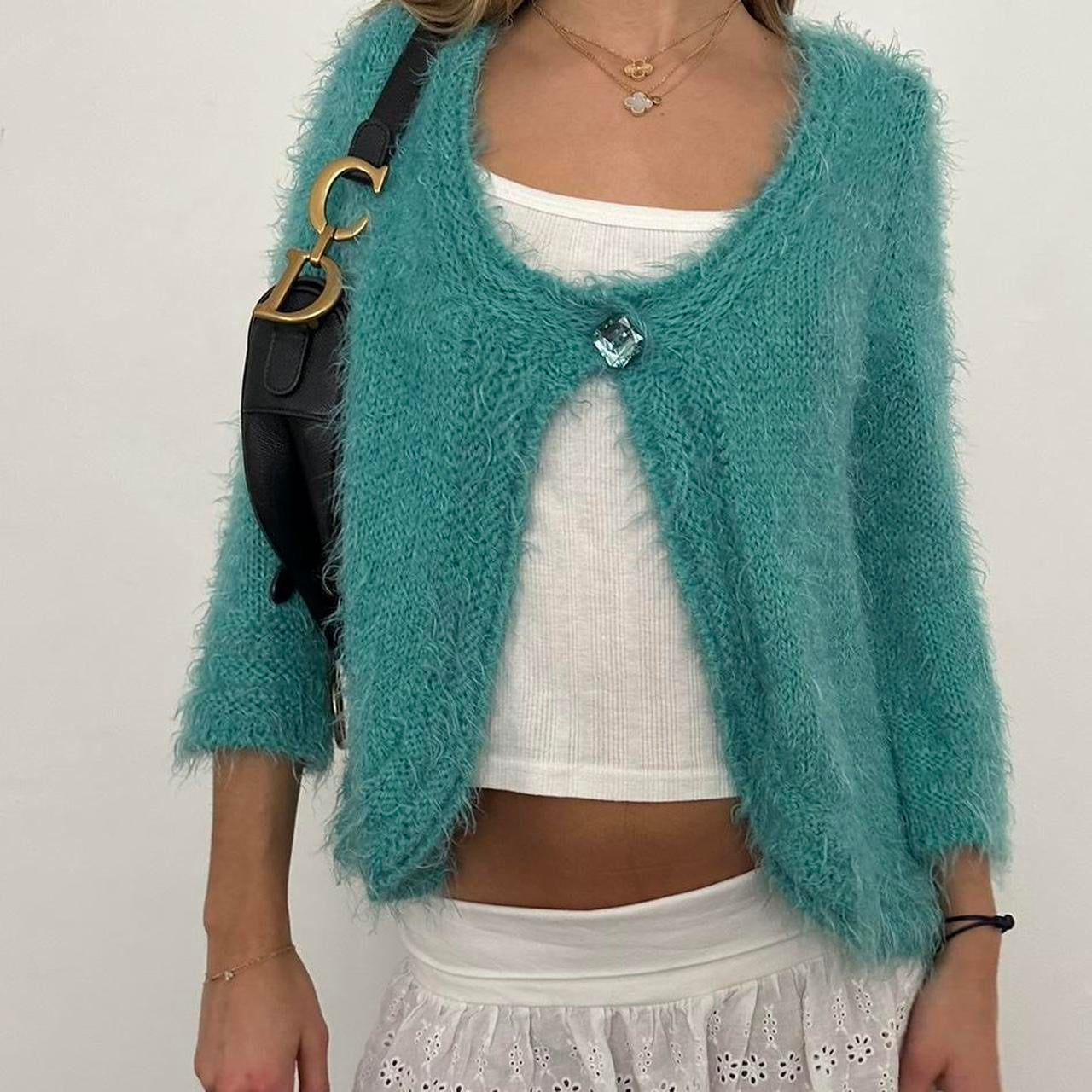 Vintage 90’s turquoise knit cardigan top