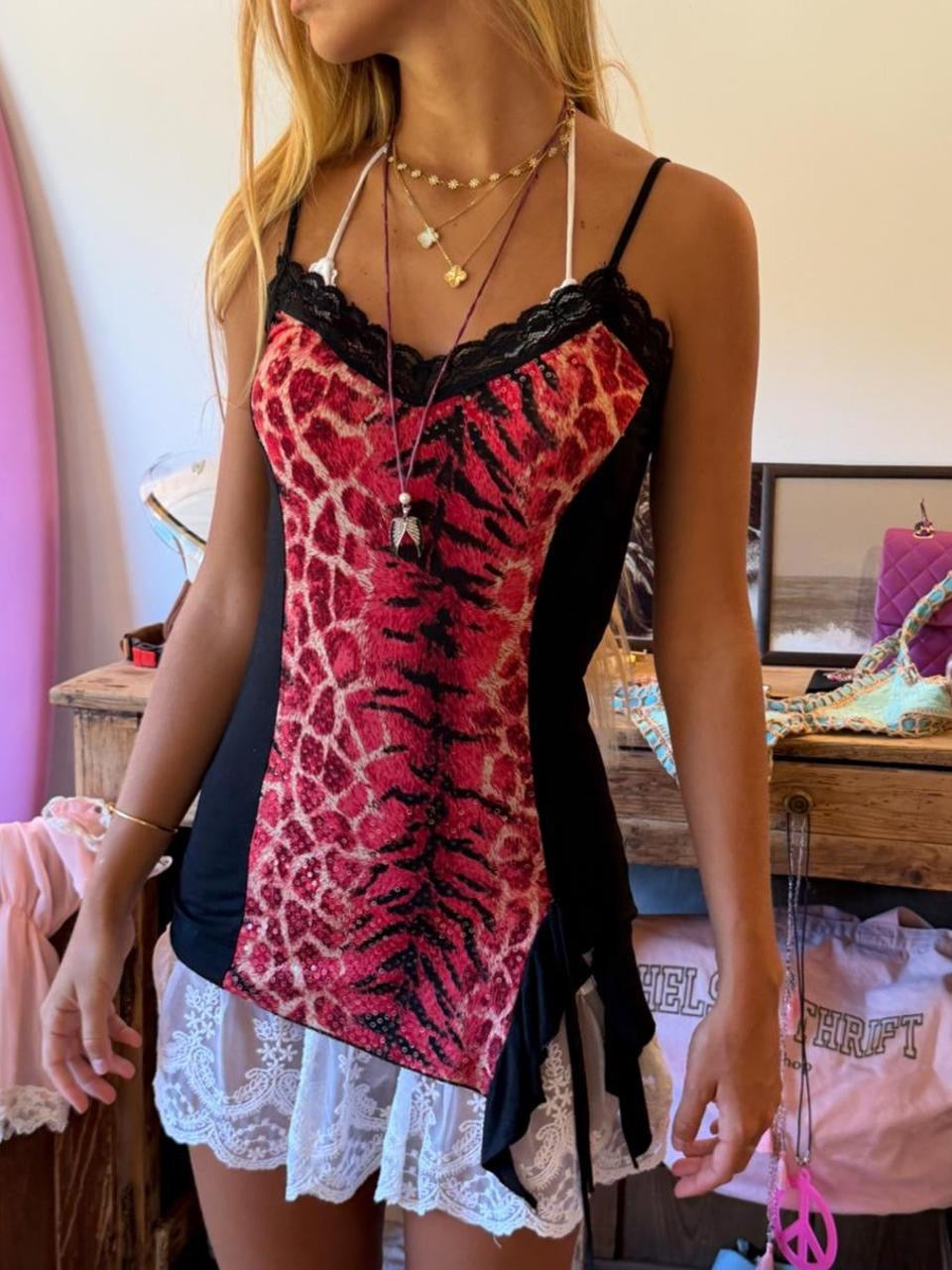 Vintage 00’s snake print contrast top