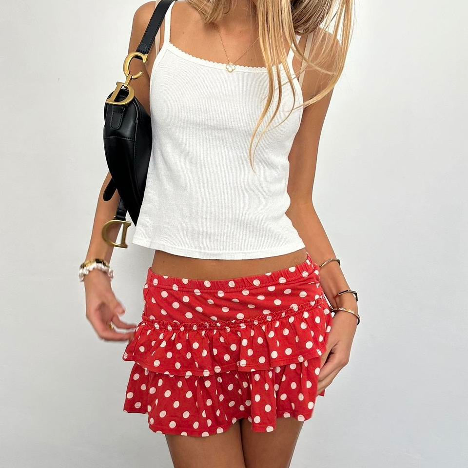 Vintage polka dot red layered skirt 🍓