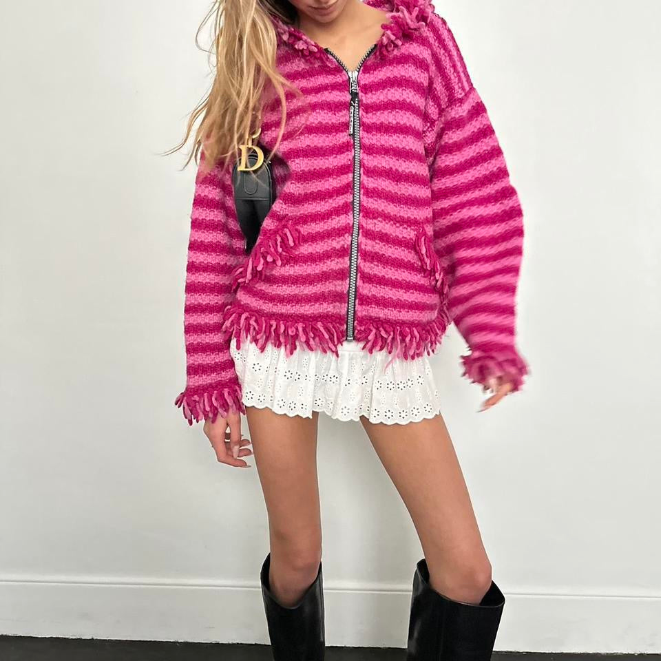 Vintage knitted pink zip up jacket