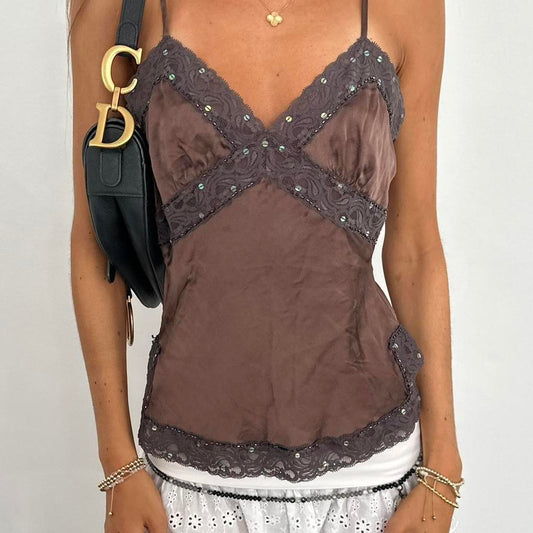 Vintage 90’s silk brown lace top