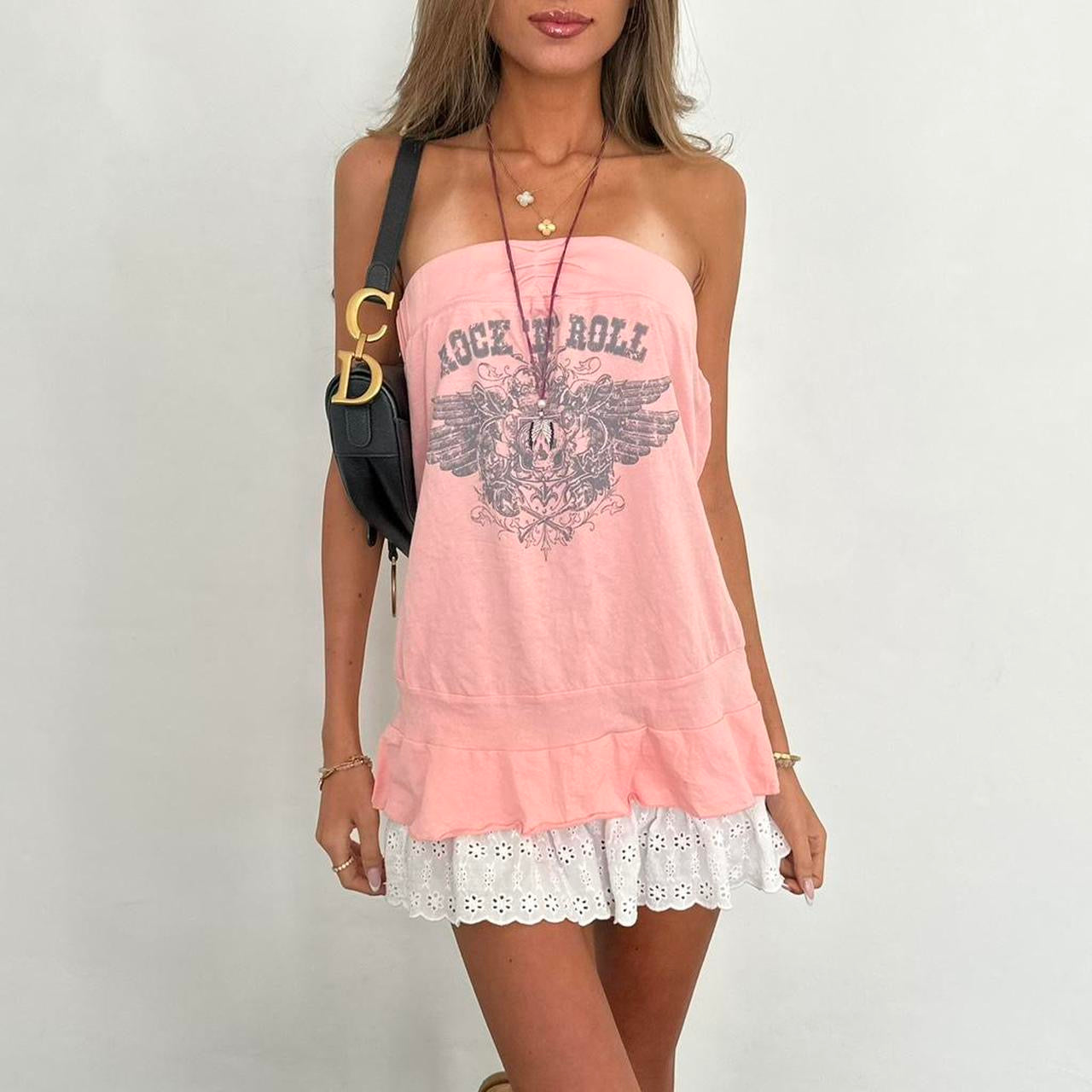 Vintage 00s rock and roll pink strapless top