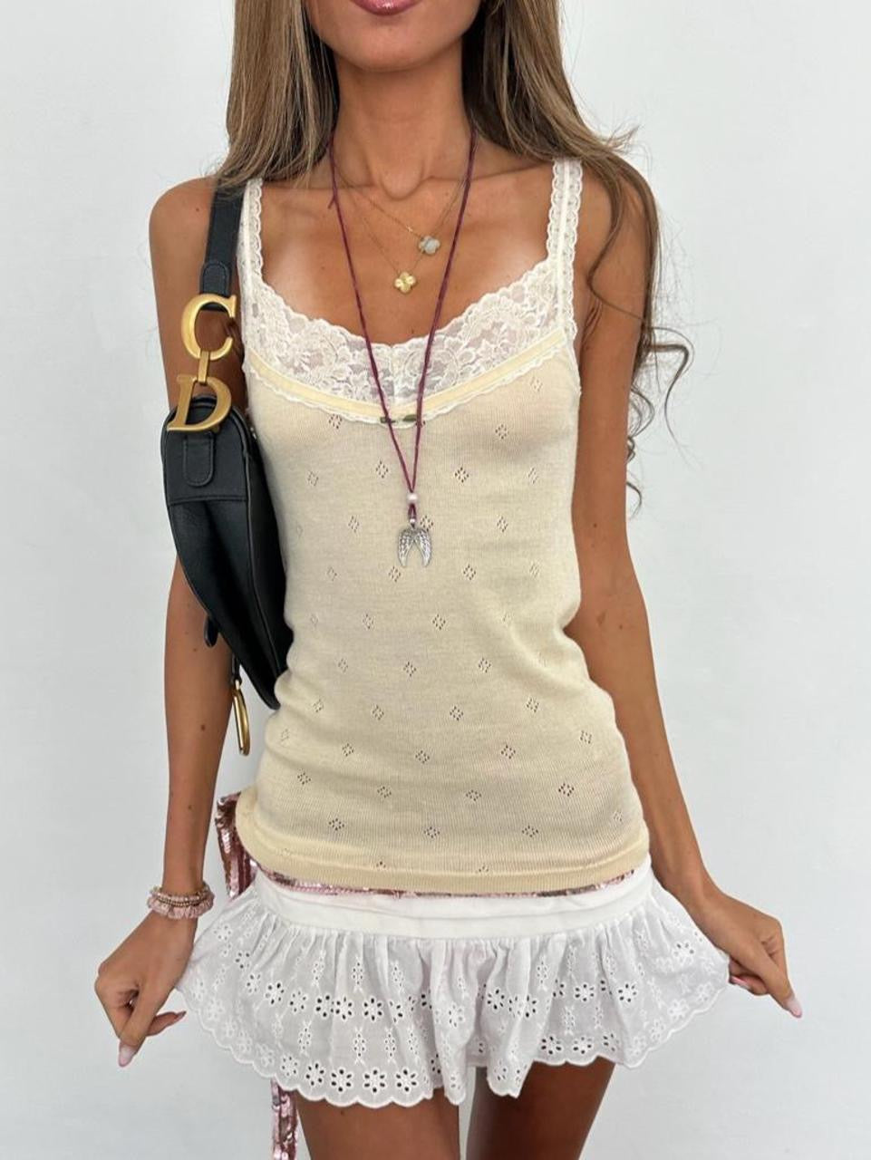 Vintage 00’s yellow pastel soft pointelle cami top