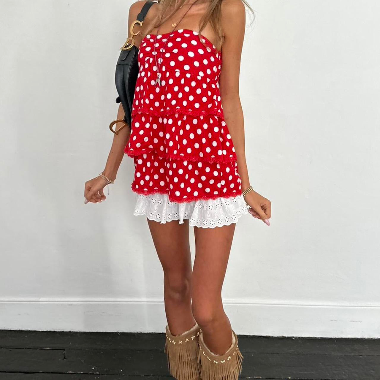Vintage 2000’s strapless red polka dot top