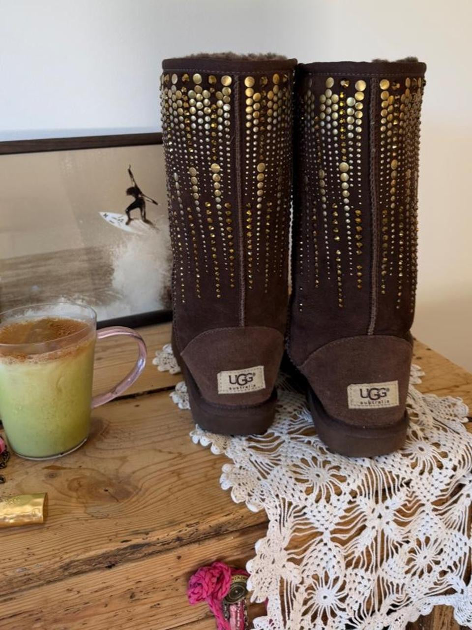 Vintage RARE 2000’s Ugg boots brown with gold studs EU 36