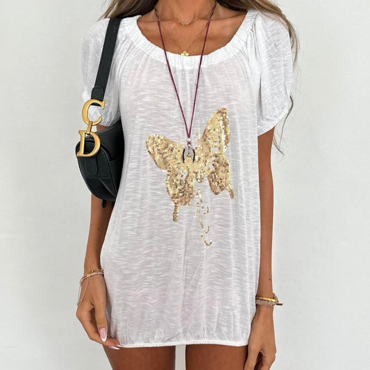 Vintage 2000s white butterfly mini dress/top