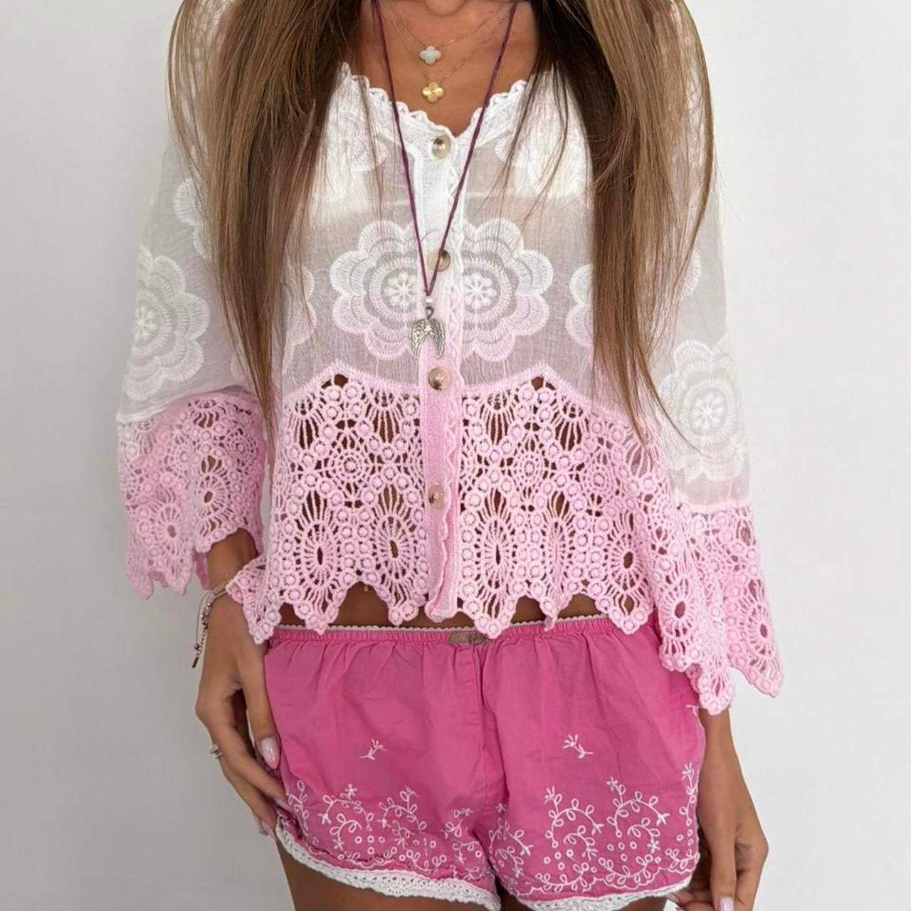 Vintage 90’s light pink lace boho top