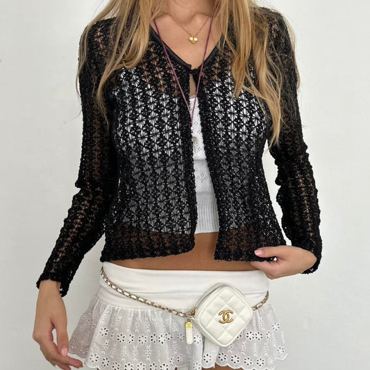 Vintage 90’s black crochet cardigan top