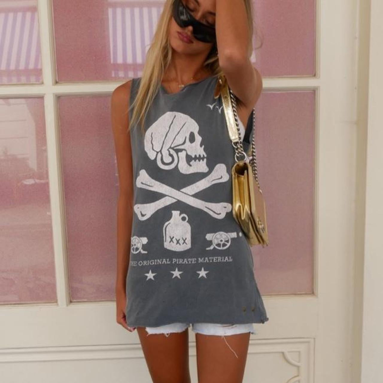 Vintage soft grey skull and cross bones long top