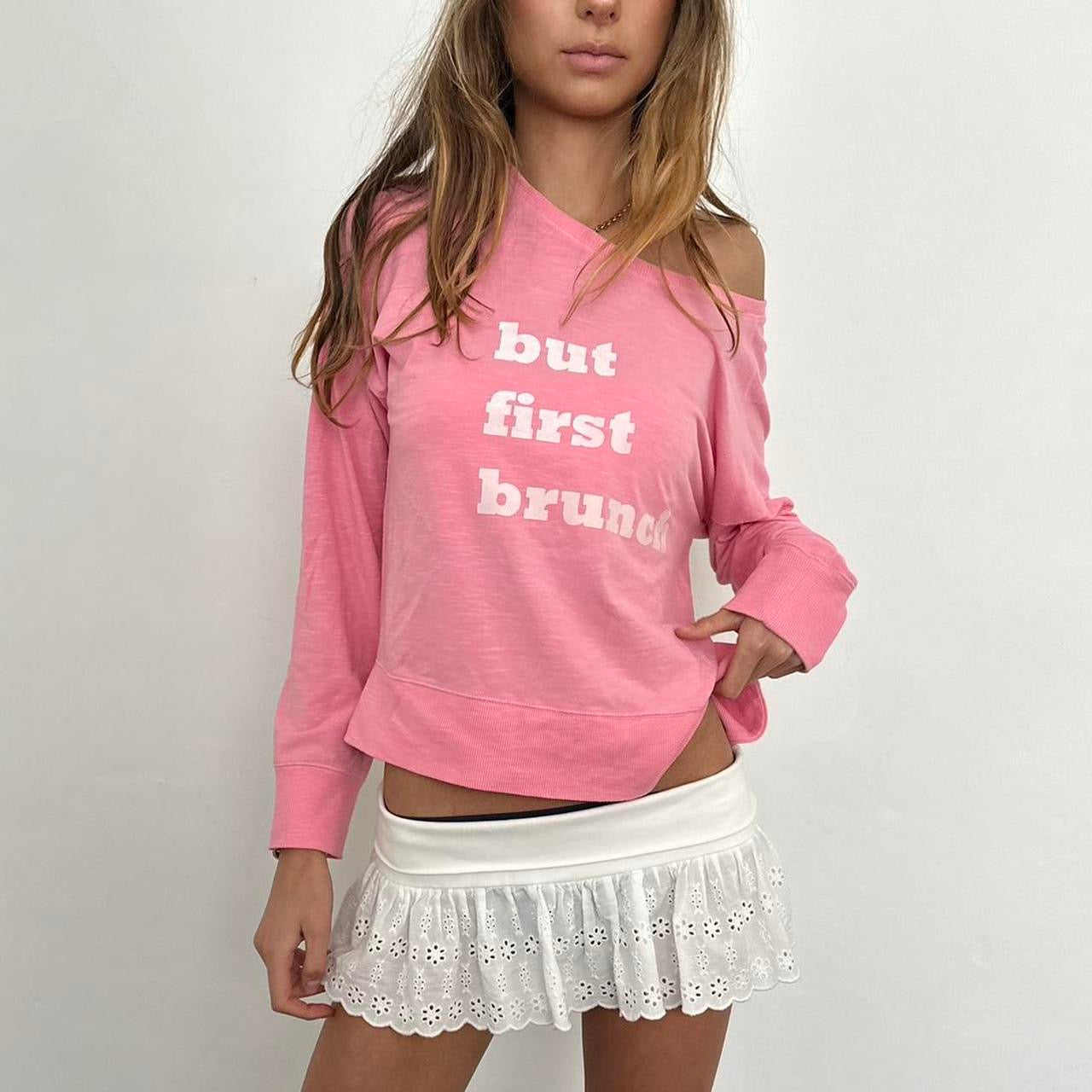 ‘But first brunch’ pink vintage sweatshirt