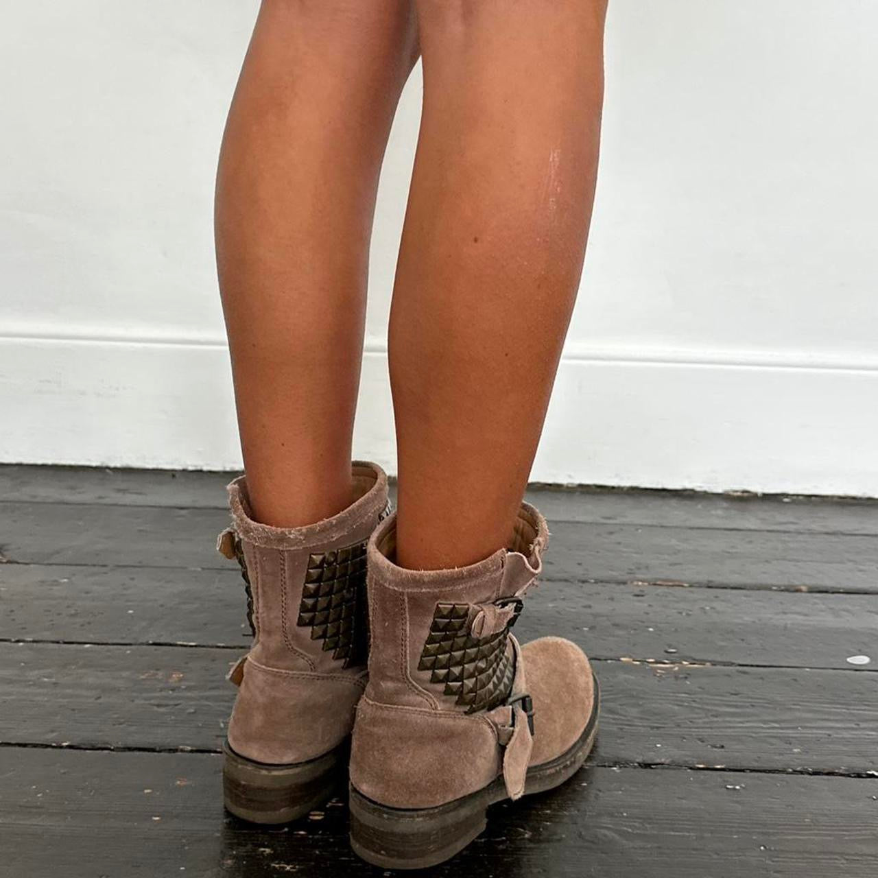 Vintage brown studded genuine leather ankle boots