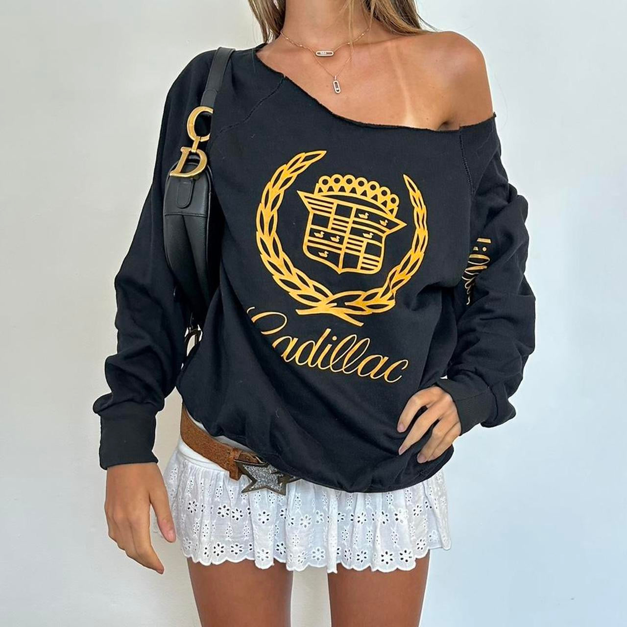 Vintage 90s Cadillac black off shoulder sweatshirt