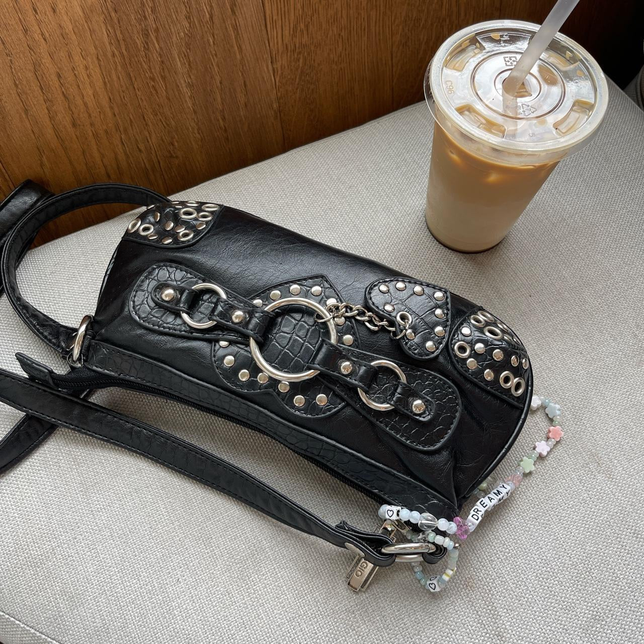 Vintage black studded grunge bag