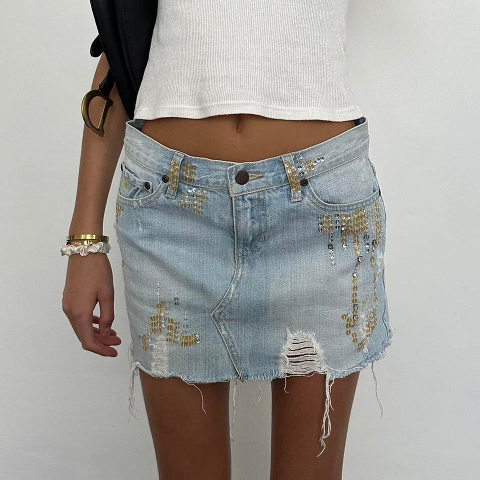 Vintage 2000’s Abercrombie sequin denim mini skirt