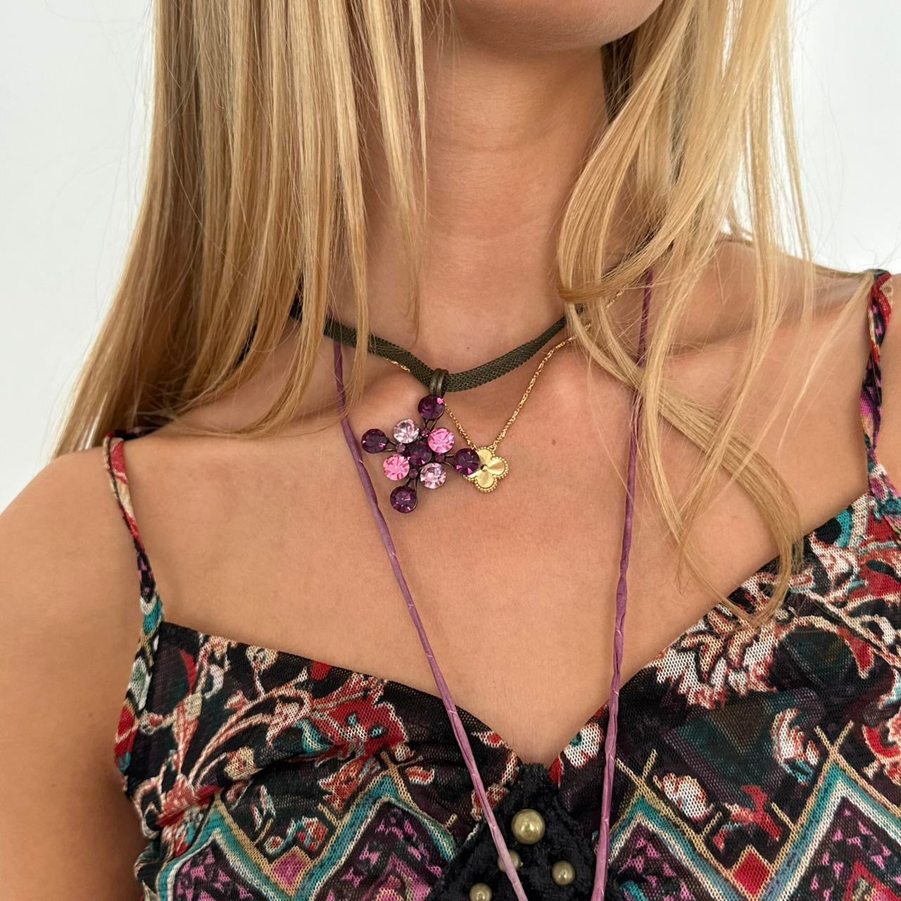 Vintage fashion pink cross necklace