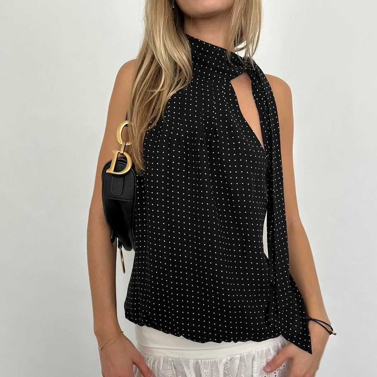 Vintage polka dot high neck top