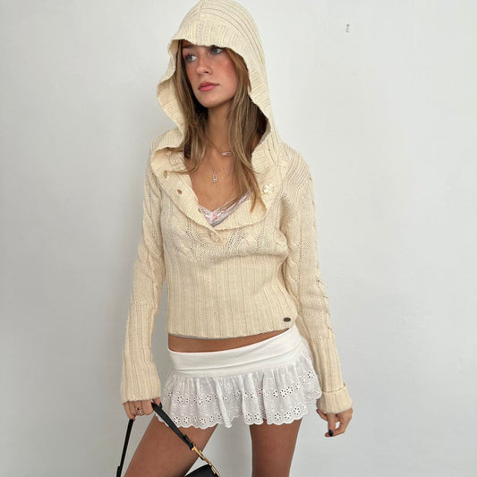 Vintage cream cable knit hooded sweater