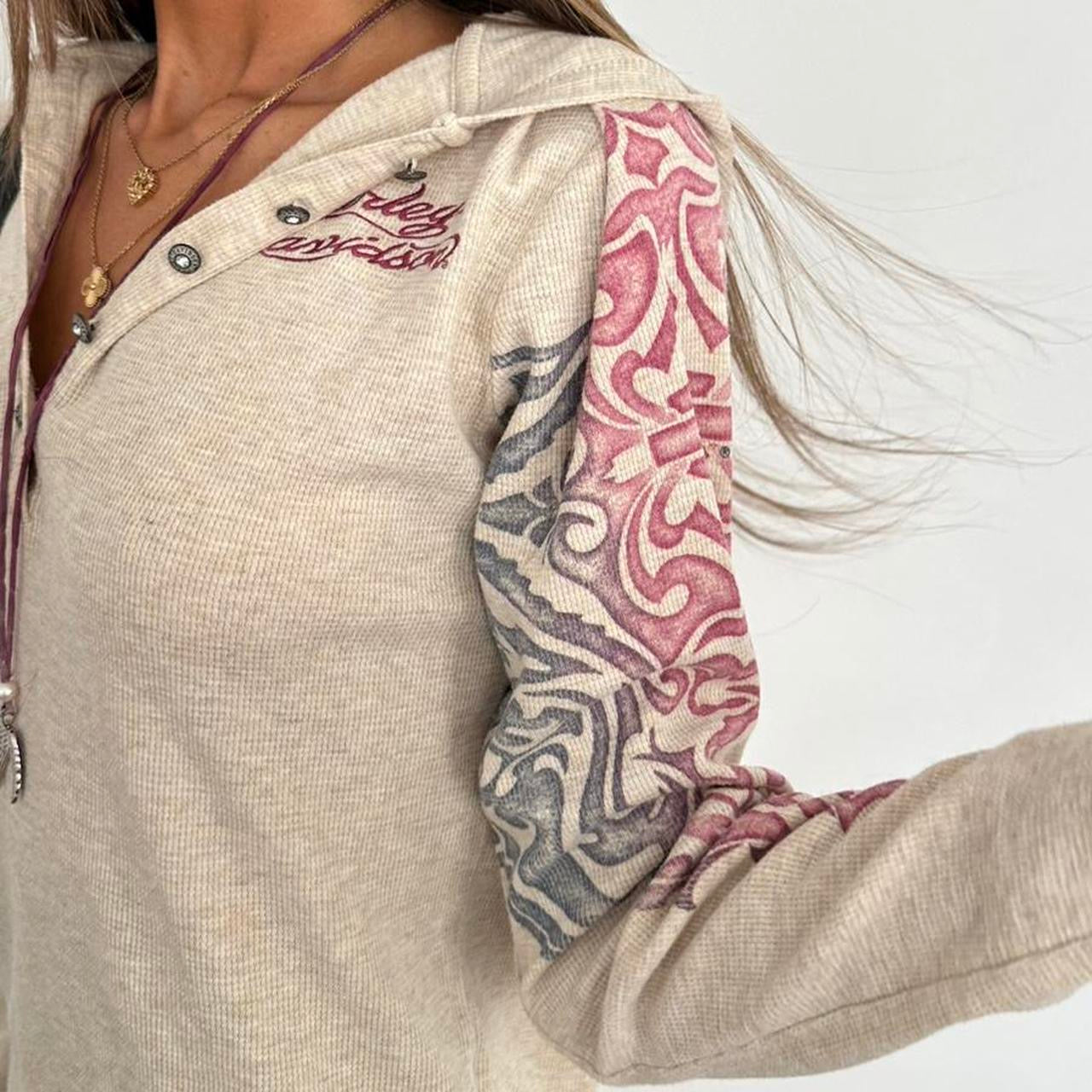 Vintage 2000s Harley Davidson waffle hoodie top