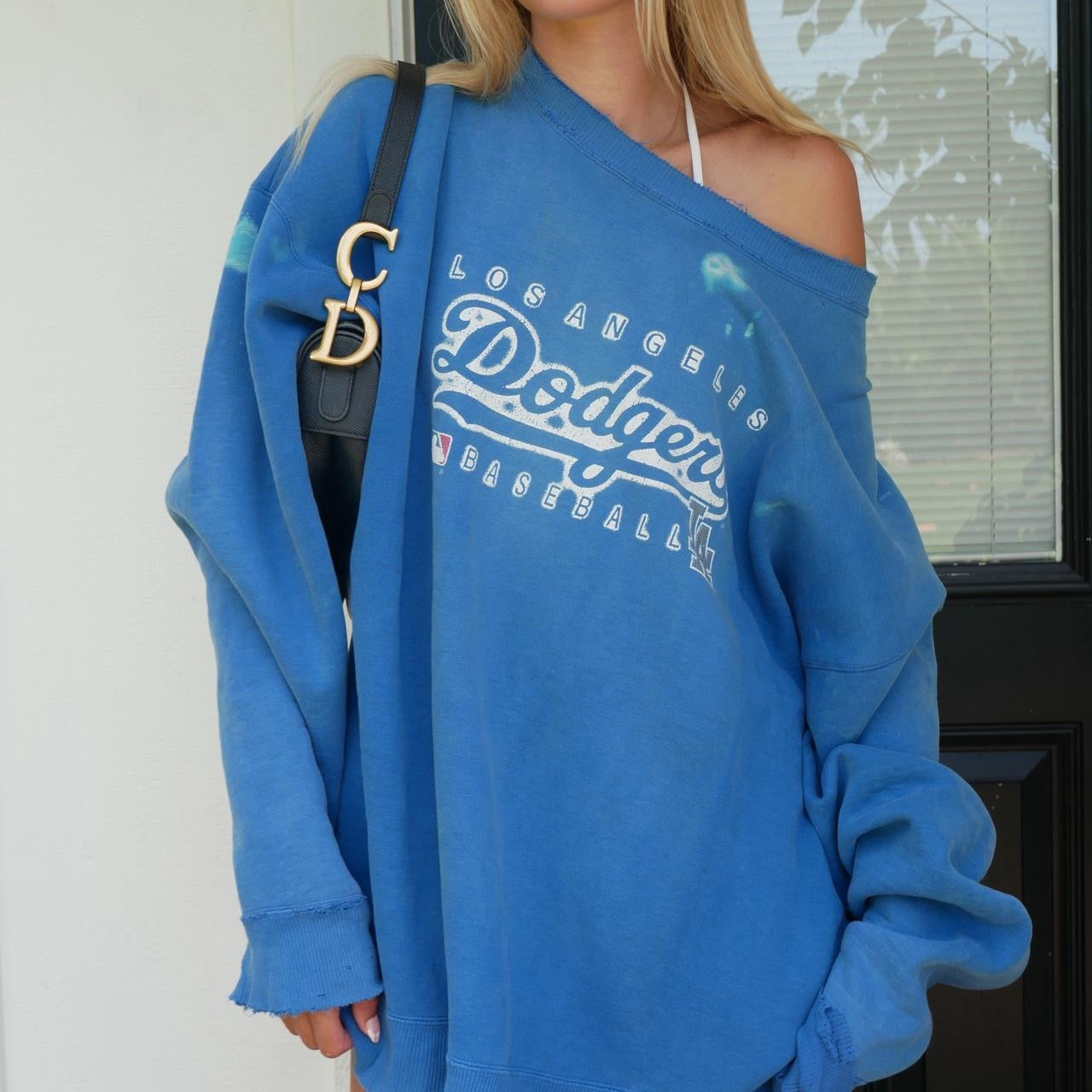 Vintage Dodgers blue off the shoulder sweatshirt distressed style