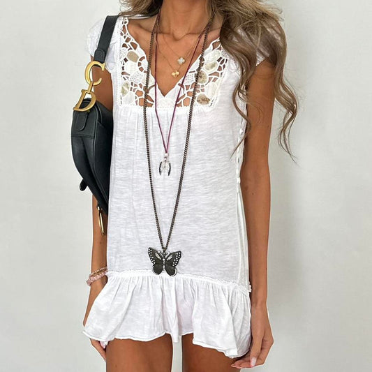 Vintage 00s white long top styled as micro dress