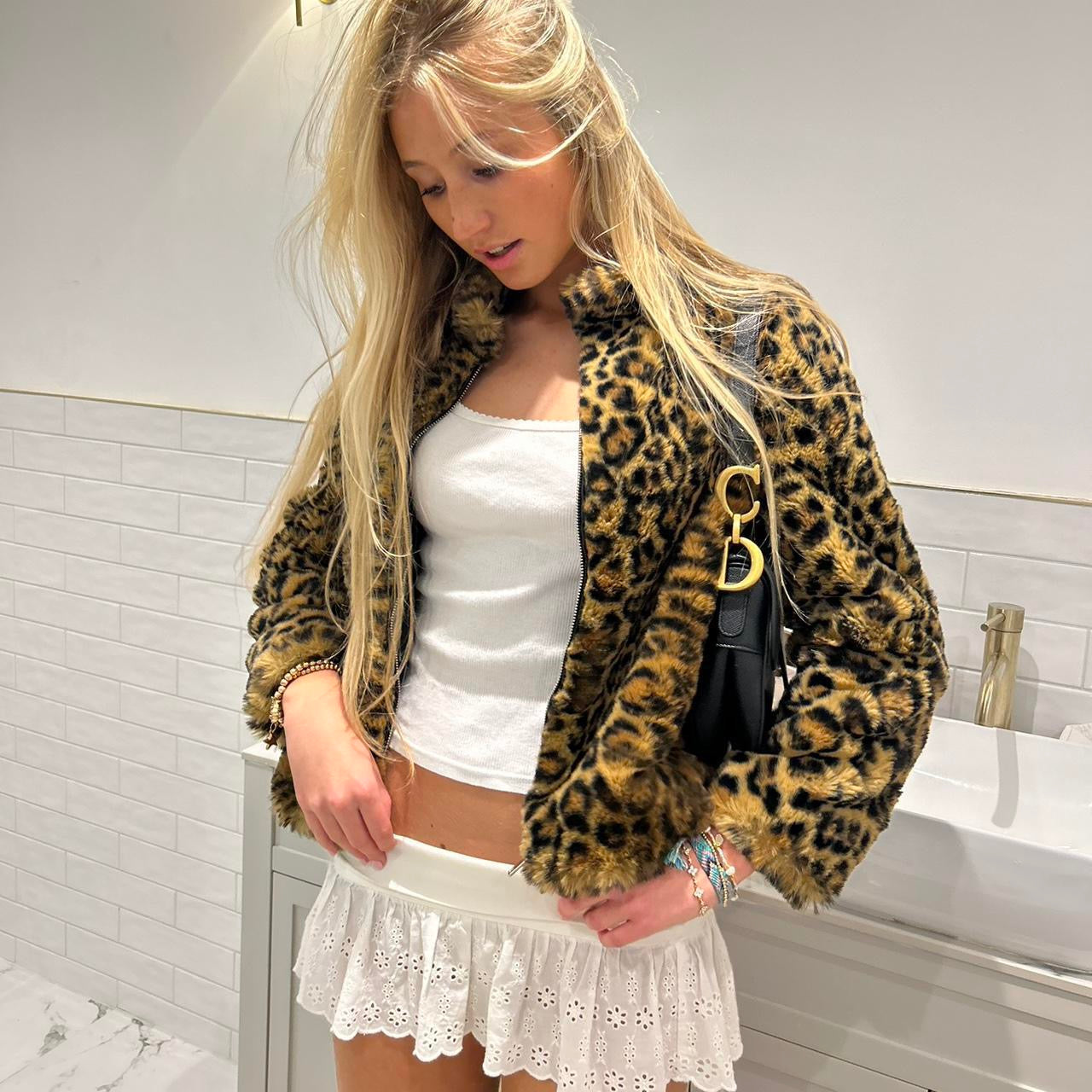 Vintage 2000’s leopard faux fur jacket