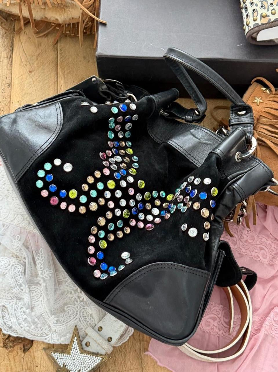 Vintage 00’s butterfly bejewel suede shoulder bag