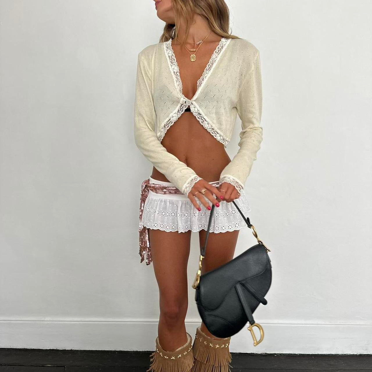 Vintage 00s beautiful yellow cardigan cropped long sleeve top