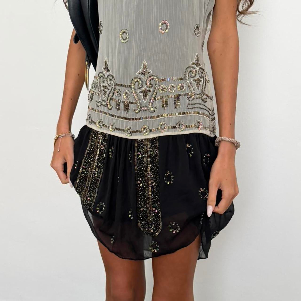 Vintage 00s sequin grey and black boho dress