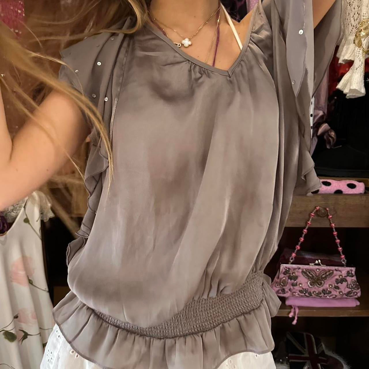 Vintage grey flowy tie up top
