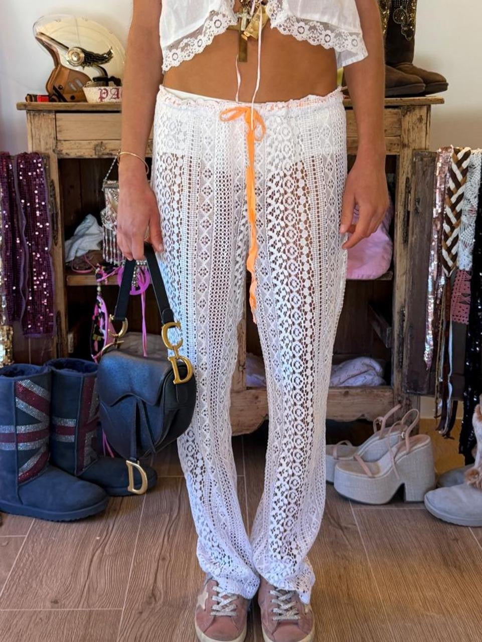 Vintage 00’s Victoria’s Secret white boho lace knit pants
