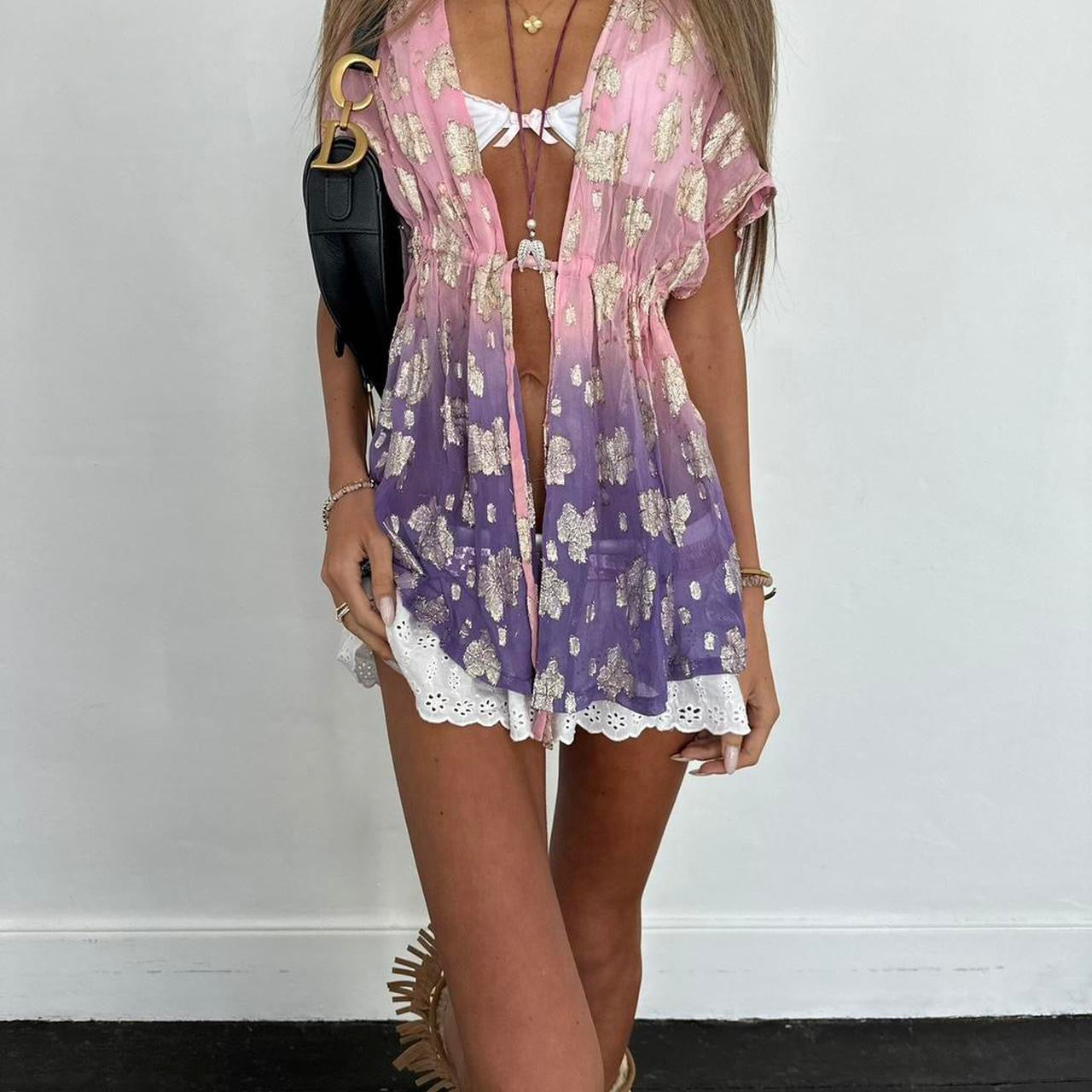 Vintage pink & purple tie up top