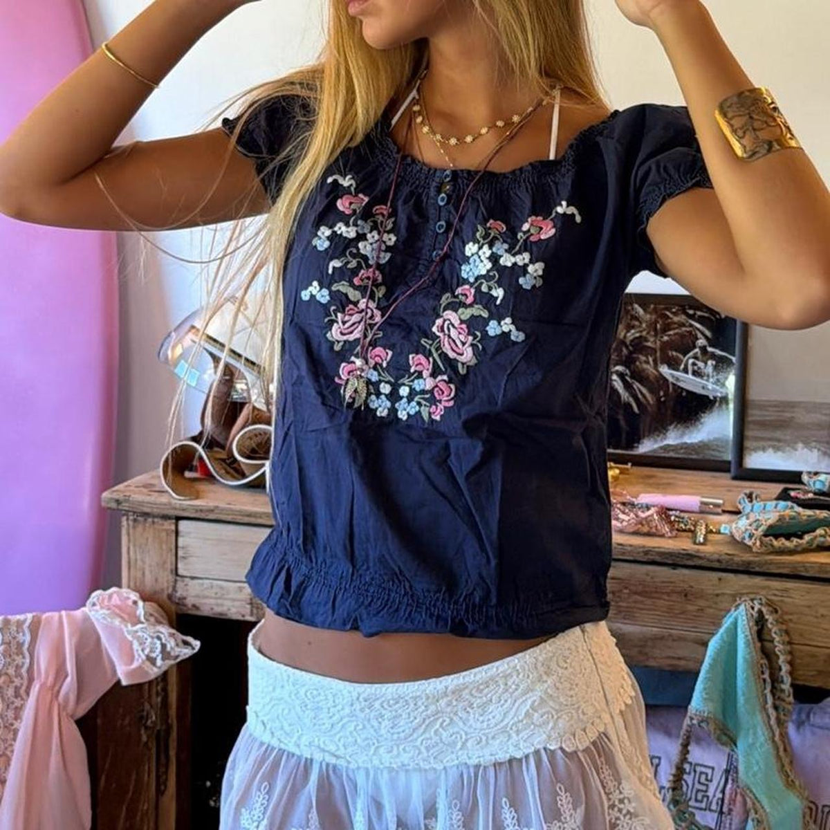 Vintage 00s blue boho top