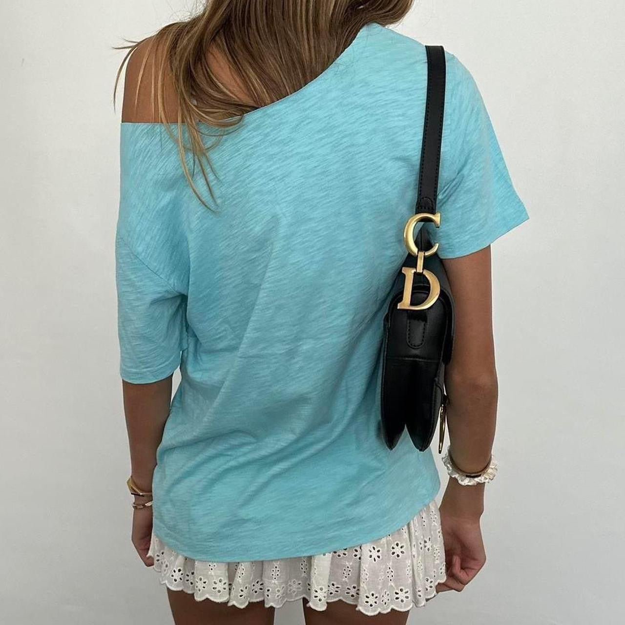 Vintage aqua blue Ralph Lauren surf off shoulder tee
