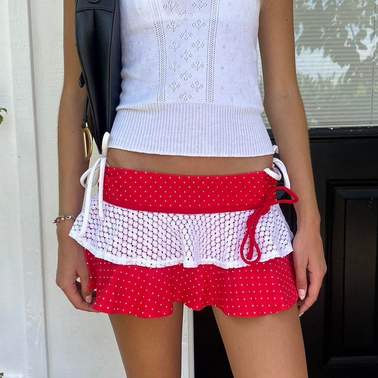 Vintage 90’s red and white lace mini skirt