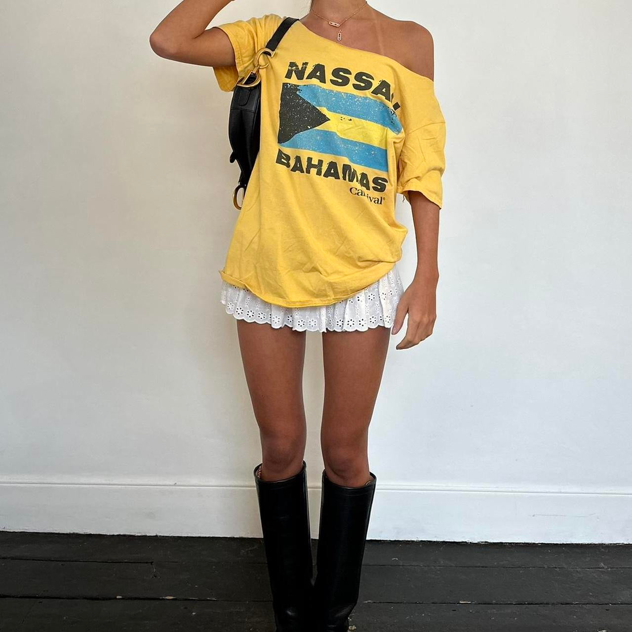 Vintage Nassau Bahamas yellow oversized top