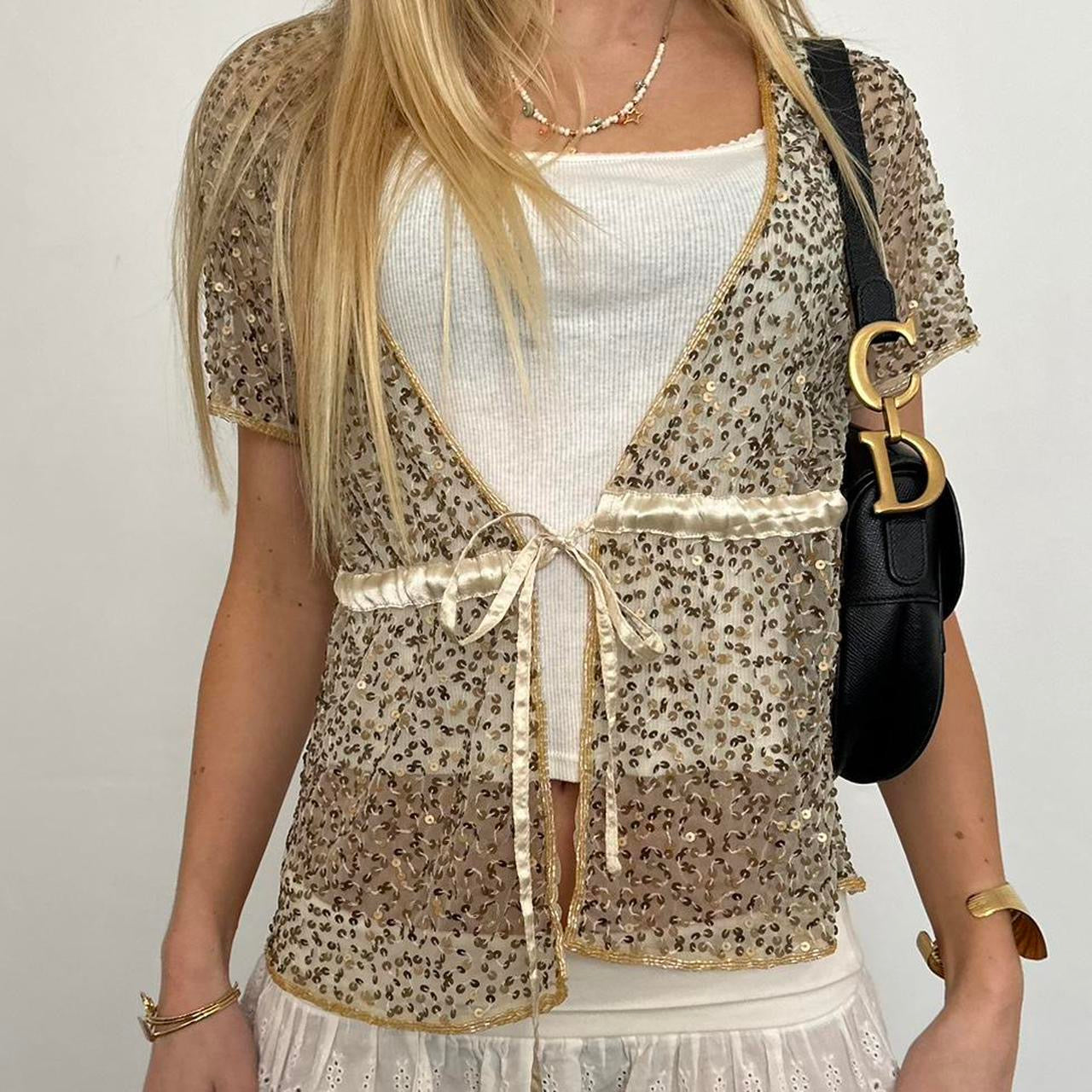 Vintage gold sequin tie up top