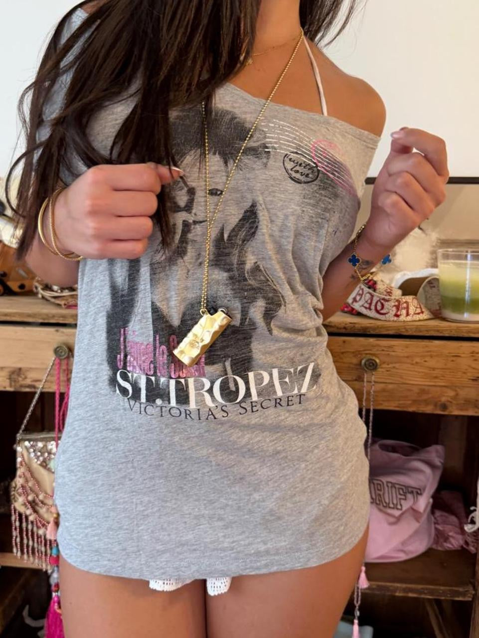 Vintage 00s St Tropez Victoria’s Secret model grey top