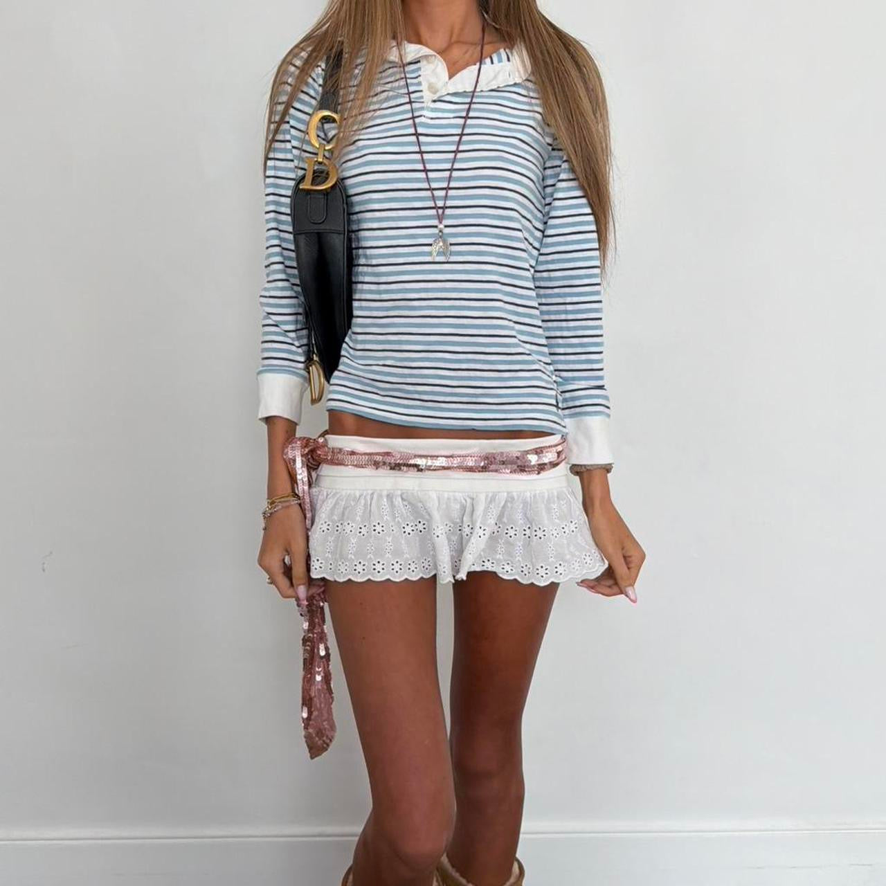 Vintage 2000’s Polo Ralph Lauren white and blue striped long sleeve top
