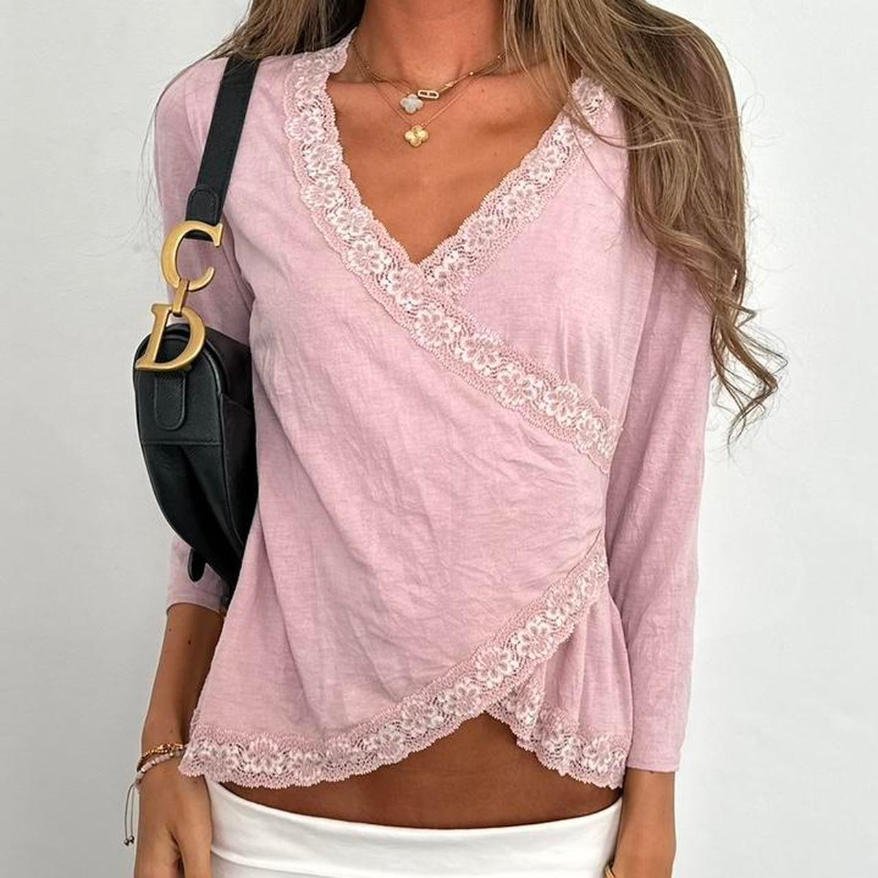 Vintage 2000’s pink lace wrap long sleeve top