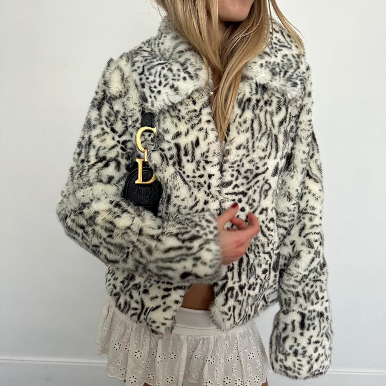 Vintage 2000’s animal print faux fur jacket