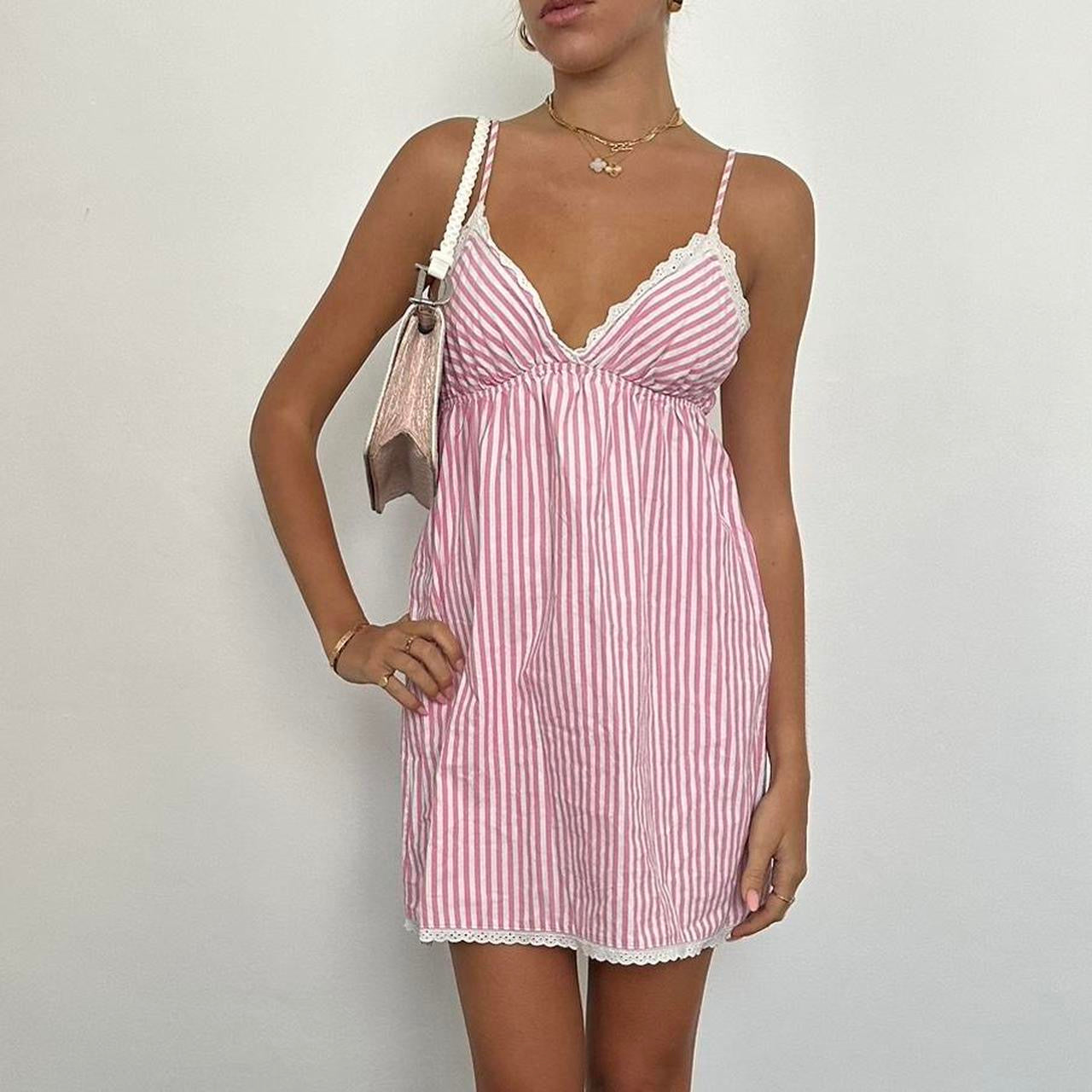 Vintage pink striped babydoll dress