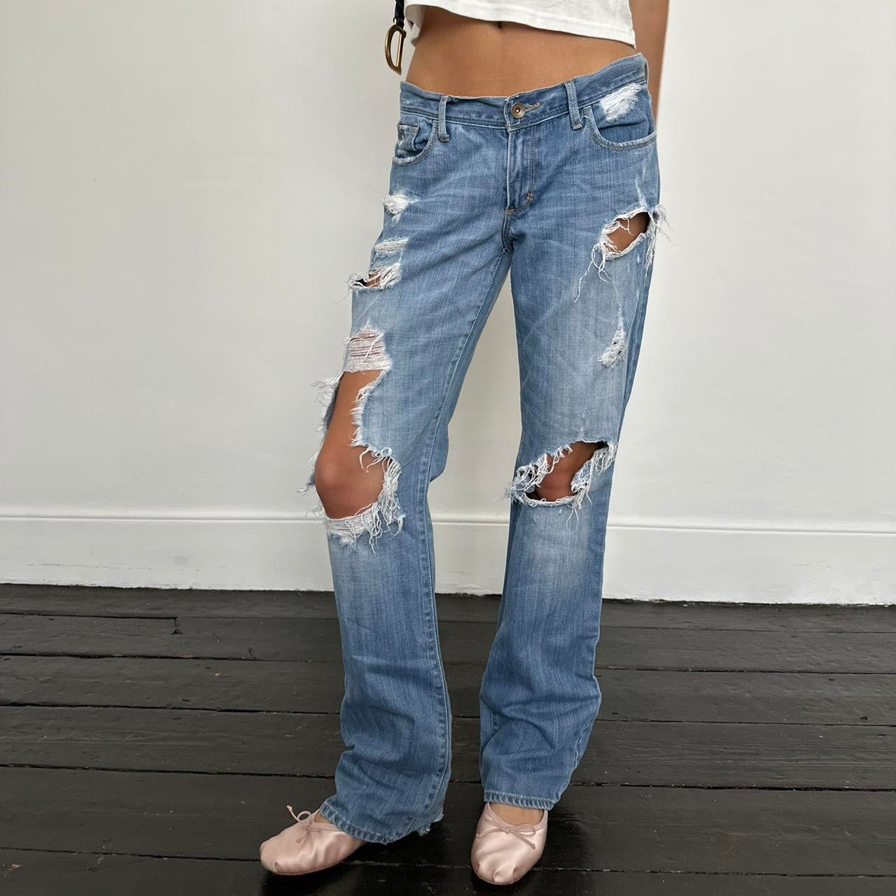 Vintage 2000’s Abercrombie and Fitch blue distressed ripped jeans