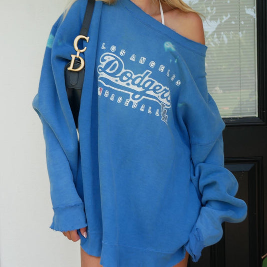 Vintage Dodgers blue off the shoulder sweatshirt distressed style