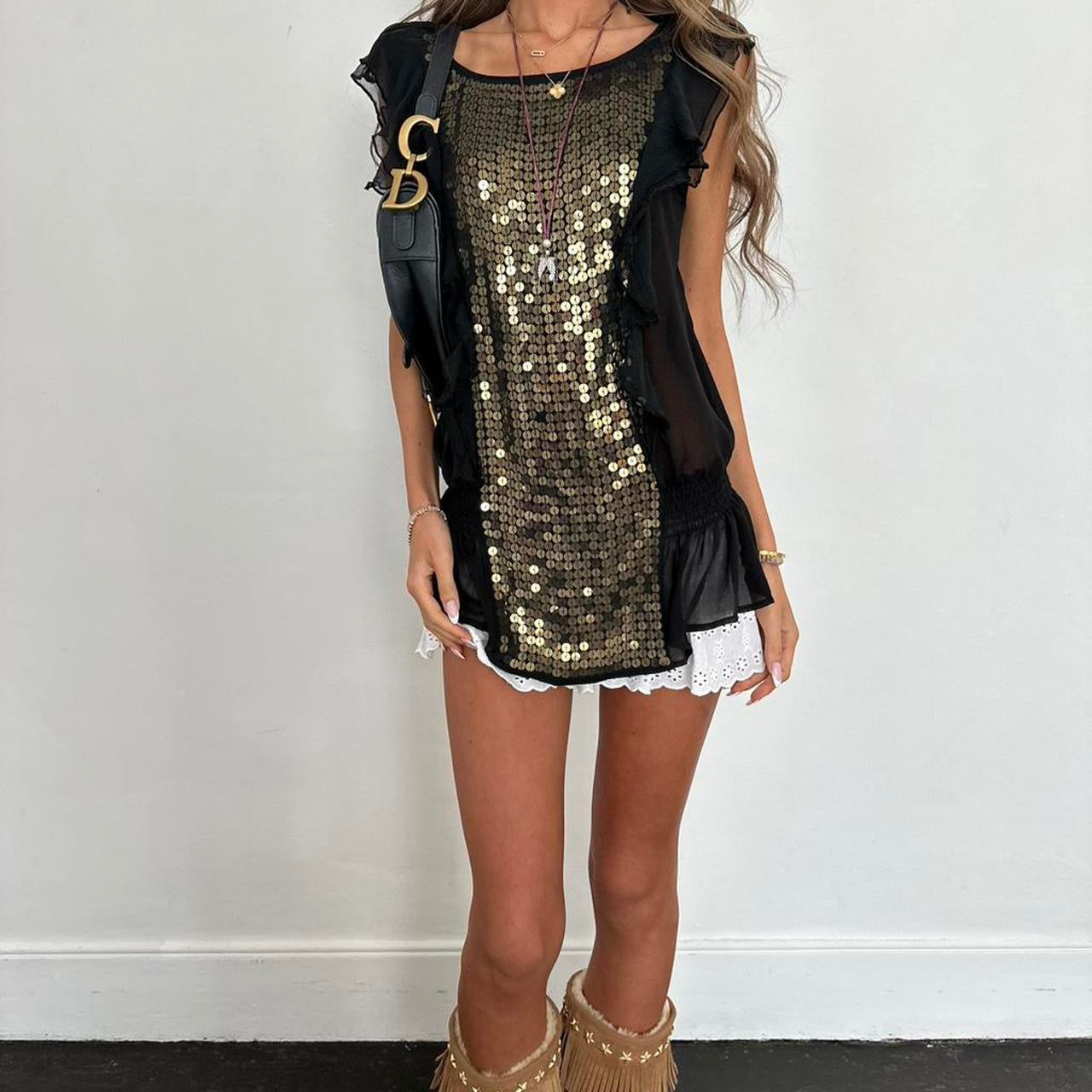 Vintage 2000s gold and black sequin top